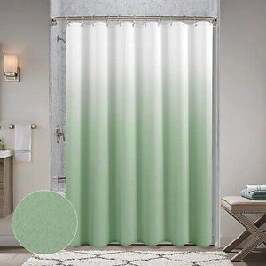 Sage Green Ombre Textured ​Fabric Shower Curtain with 12 Hooks 72 x 72in